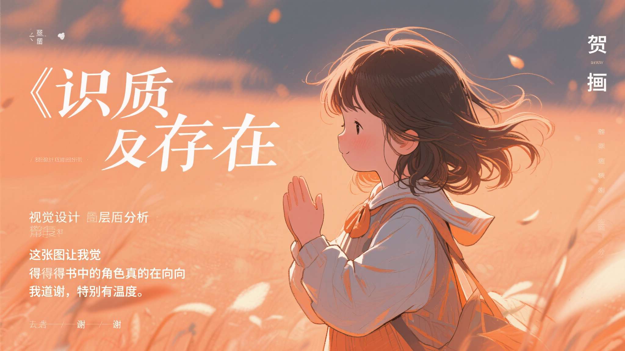 《识质存在》百万销量贺图:小萝莉举牌致谢超可爱! 从视觉设计层面分析,贺图采用了温暖的暖橙色调与柔和的插画风格,与《识质存在》整体